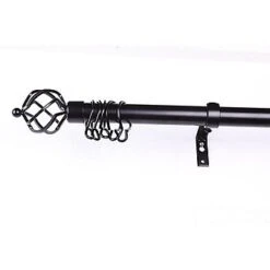 Deville DEV534Z Classic Black Curtain Pole With Metal Cage Ends