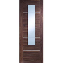 Internal Prefinished Portici Walnut Door With Clear Etched Glass