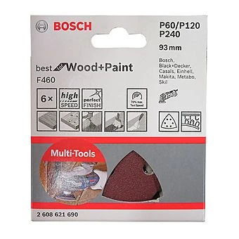 Bosch F460 Mixed Delta Sanding Sheets 6 Pack P60/P120/P240 1 Bosch F460 Mixed Delta Sanding Sheets 6 Pack P60/P120/P240