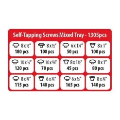 TIMco Self Tapping Screw Mixed Tray 1305pcs -Outlet The Build Edge Store 0091613 700