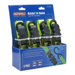 Faithfull FAITDRATSET4 4 Pack Ratchet Tie Down Straps 5m 300kg -Outlet The Build Edge Store 0092672 700