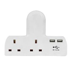 SecurIT® 2 Way Socket Adaptor With 2 USB Ports