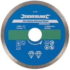 Silverline 110mm X 22.23mm Continuous Rim Tile Cutting Diamond Blade