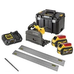 DeWalt DCS520T2 54V XR FlexVolt 165mm Plunge Saw & Rails Kit 2 X 6.0Ah Batteries