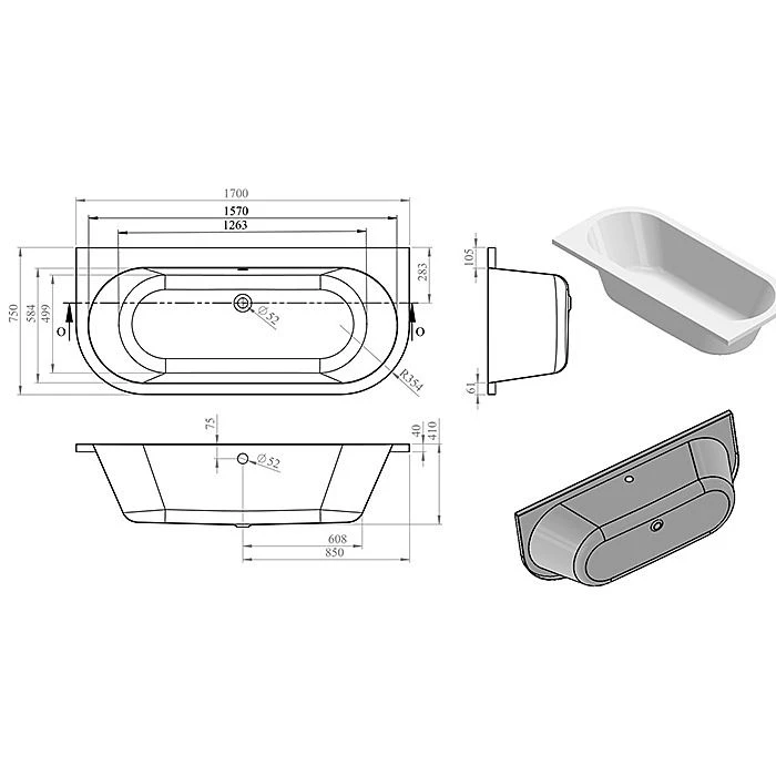 Sanibel Back To Wall Bath 4 Sanibel Back To Wall Bath - Image 4